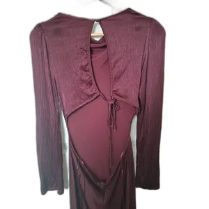 ASTR Wine Samara Satin Long-Sleeve Open Back Dress Wedding Cocktail Party M thumbnail 4