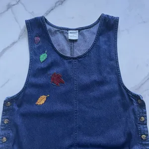 Westbound VTG Denim Jumper midi dress Pumpkin Fall Harvest print Size M Thanksgiving 90's thumbnail 8