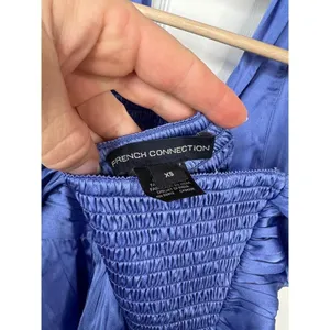 French Connection Blue Satin Halter Top Womens Size XS Smocked back thumbnail 8