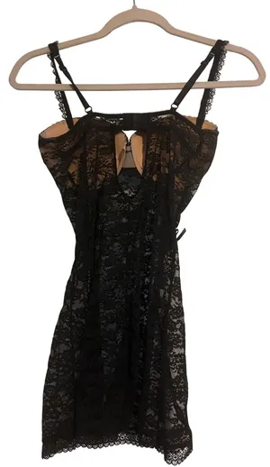 ADORE ME Black‎ Lace Corset Babydoll Chemise Teddy Lingerie M thumbnail 1