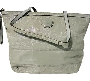 COACH E1120-F15142 Patent Leather Stitched C‎ Tote Shoulder Bag Grey thumbnail 1