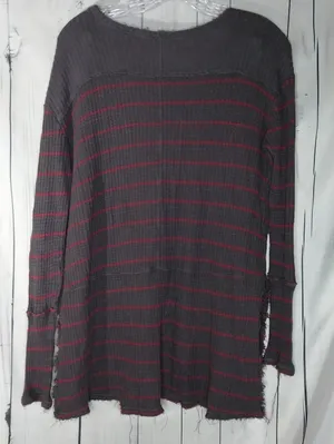 Free People Distressed V-Neck Waffle Knit Grunge Boho Casual Long Sleeve Top thumbnail 6