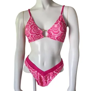 Pink Floral High Cut Bikini (S) Pink thumbnail 5