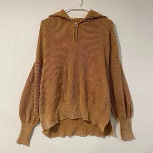 Aerie Oversized Half Zip Sweater XS Camel Chunky Knit Cozy Lounge thumbnail 2