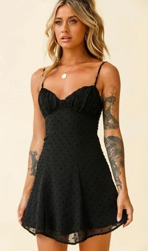 Selfie‎ Leslie Black Good Morning Angel Ruched Bust A-Line Dress Size xl thumbnail 1