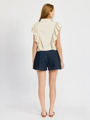 En Saison Nicola Denim Pleated Summer Shorts $88 Size Small thumbnail 3