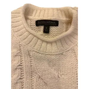 Banana Republic Snow Day Cable Knit Sweater Small Oversized Cream Cotton Wool thumbnail 9