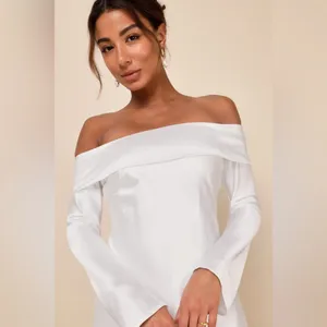 Lulus Luxurious Vision White Satin Off-the-Shoulder Mini Dress sz XS thumbnail 2