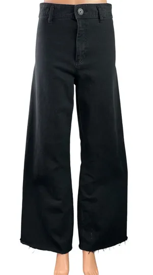 Zara Womens Black High Waisted Frayed Hem Wide Leg Ankle Denim Jeans Pants Sz 6 thumbnail 1