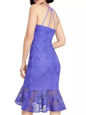 NWT GUESS Geo Lace Flounce Hem Dress Violet Size 8 thumbnail 3