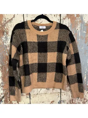 NWT Oak + Fort Checkered Crewneck Sweater Size Small Black & Tan thumbnail 2