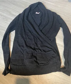 Black Shawl Collar Wrap Pullover Sweater thumbnail 1