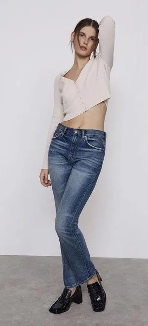 ZARA Beige Cropped Knot Cardigan Top Jacket thumbnail 3