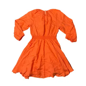 J.Crew Orange Linen Smocked Waist Mini‎ Dress Long Sleeve XS thumbnail 5