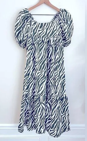 London Bridge X Listen To Me zebra print puff sleeve maxi dress square neck S thumbnail 1