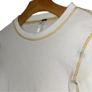 Free People Women’s Size XS White Gold Zipper Cuff Thermal Crewneck Top Shirt thumbnail 12