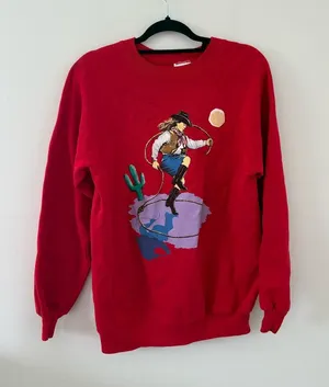Vintage Western Cowgirl Red Crewneck‎ Large thumbnail 1