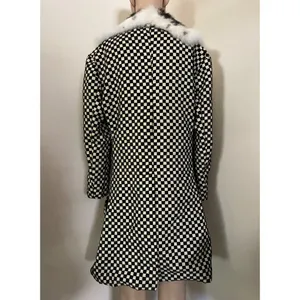 Rik Villa XS 2 Jacket Coat Checkerboard Black White Fur Collar Check Plaid Artsy thumbnail 4