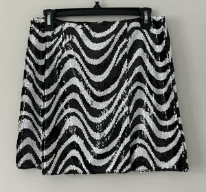 Anthropologie Hutch Black White All Sequin Groovy Wave A Line Mini Skirt M thumbnail 1