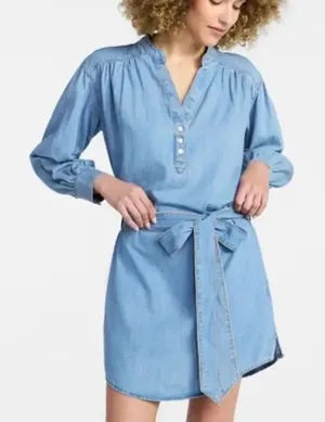 Time & Tru Blue Long-sleeve Minj Shirt Denim Belted Dress(Size XL 16/18) thumbnail 1