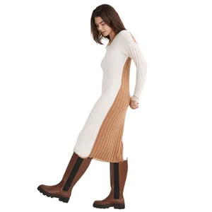 Madewell Womens XS Colorblock Ribbed Knit Sweater Dress NH072‎ White Brown FA22 thumbnail 8