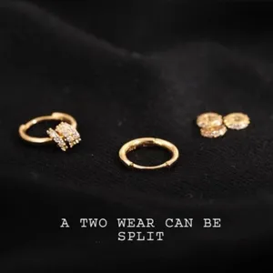 14K Gold Plated Three Rings Small Hoop Earrings for Women thumbnail 3