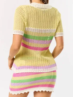 Blue Blush Crochet Knit Stripe Skirt Set | Pastel Rainbow Two-Piece Cover Up Set thumbnail 2