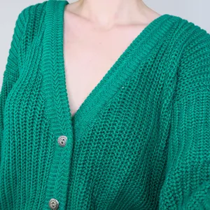 Vintage 80s Green Chunky Knit Cardigan Sweater thumbnail 4