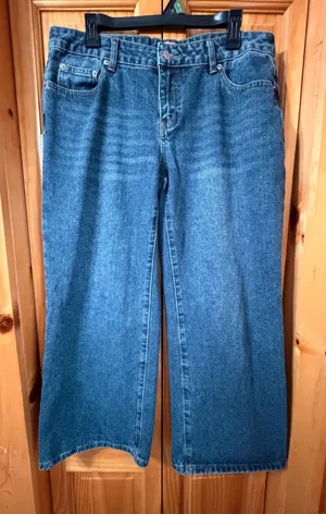 Edikted Women's Sz L Dark Wash Wide Leg Jeans Mid‎ Rise Denim thumbnail 1