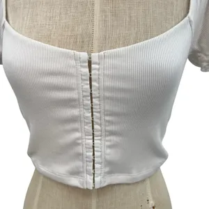 Aritzia Wilfred Free‎ Fortune Top Corset Puff Sleeve Ribbed White Size XS thumbnail 3