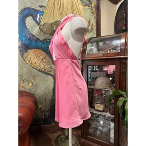 HELLO MOLLY Pink Satin Halter Mini Dress Cut Out Resort Glam Party Summer XS thumbnail 4