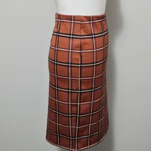 LOFT Outlet Orange & Brown Windowpane Plaid Aline Skirt Size Large Academia thumbnail 4