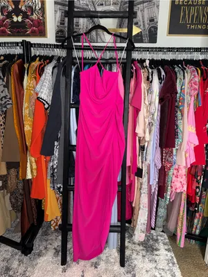 Amanda Uprichard Jasalina Hot Pink Satin Maxi Dress Womens Small EUC thumbnail 5