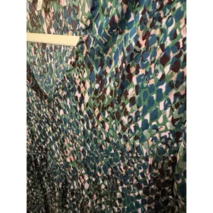 Easel Los Angeles Green Blue Abstract Print Tiered Babydoll Mini Dress Large thumbnail 2