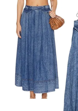 Free People Maddox Denim Jean Maxi Skirt Size Small thumbnail 1