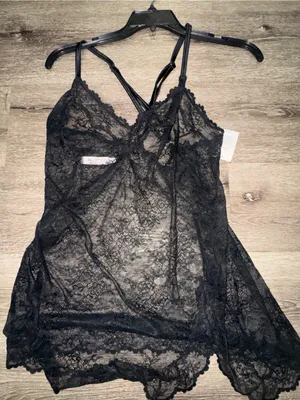 Auden Black Sheer Floral Lace Chemise with Scalloped Edge thumbnail 4