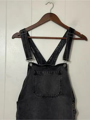 Free People Rocky Mountain Denim Overall Dress Charcoal Gray Sz 8 Snap Side Mini thumbnail 3