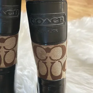 Coach Womens Brown Beige Logo Lace-Up Round Toe Rain Boots Size 6B thumbnail 3