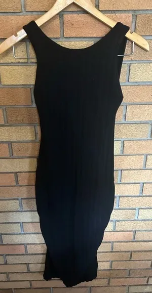 Enza Costa Black Ribbed Bodycon Stretch Maxi Dress Sample Size Small thumbnail 1