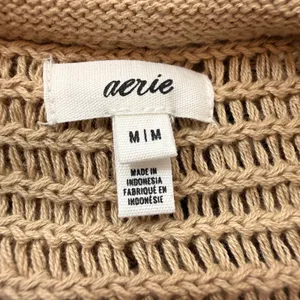 Aerie Womens Tan Cotton Textured‎ Open Stitch Boatneck Pullover Sweater Size M thumbnail 6