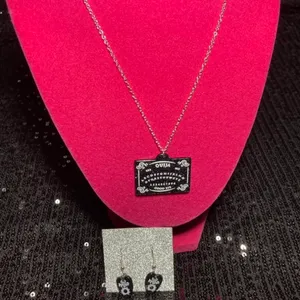 Sterling Silver Spooky Season Ouija Board Necklace 925 Planchette Earrings emo thumbnail 5