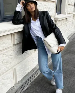 Zara faux leather menswear style blazer BLOGGERS FAVORITE!! thumbnail 2