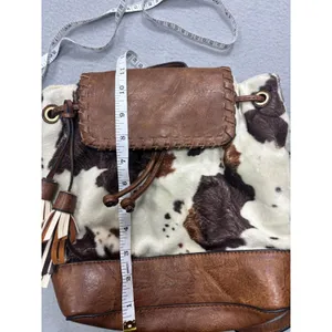 Jen & Co Backpack OS Cow Print Brown Faux Leather Tassel Western Boho Bag thumbnail 7