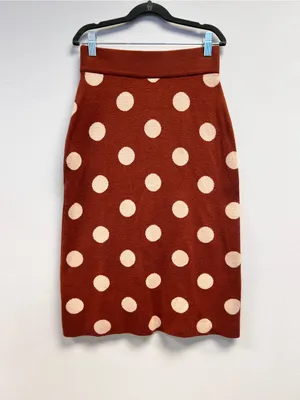 Rust Brown & Cream Polka Dot Knit Midi Skirt thumbnail 7