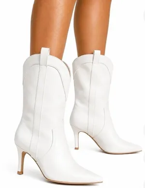 Wild Fable Women's Bryce Heeled Western Cowboy Boots in white faux leather thumbnail 1