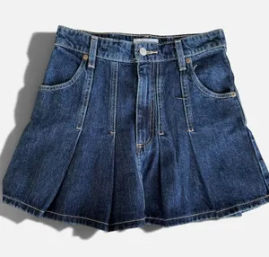 Zara Dark Rinse Blue Denim Pleated Mini Skirt Size XS thumbnail 1