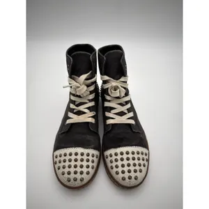 Dr Martens Hackstud Studded Canvas Black Spike Grunge Crackle Boots UK6 EU39 US8 thumbnail 2