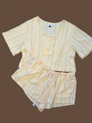 Universal Thread Yellow Striped Linen Shorts Set Size L thumbnail 13