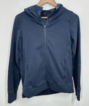 Lululemon Size 4 Navy‎ Blue Cotton Blend Hooded Full Zip Sweatshirt Loungewear thumbnail 1