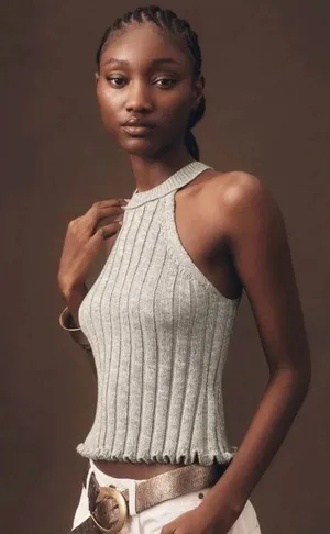 Anthropologie Pilcro Halter Ribbed Sweater Tank Top in Grey M thumbnail 1